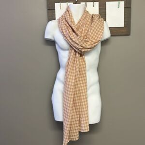 J. Crew Tan Cream Small Checkered Cotton Wide Long Scarf/Wrap- OS